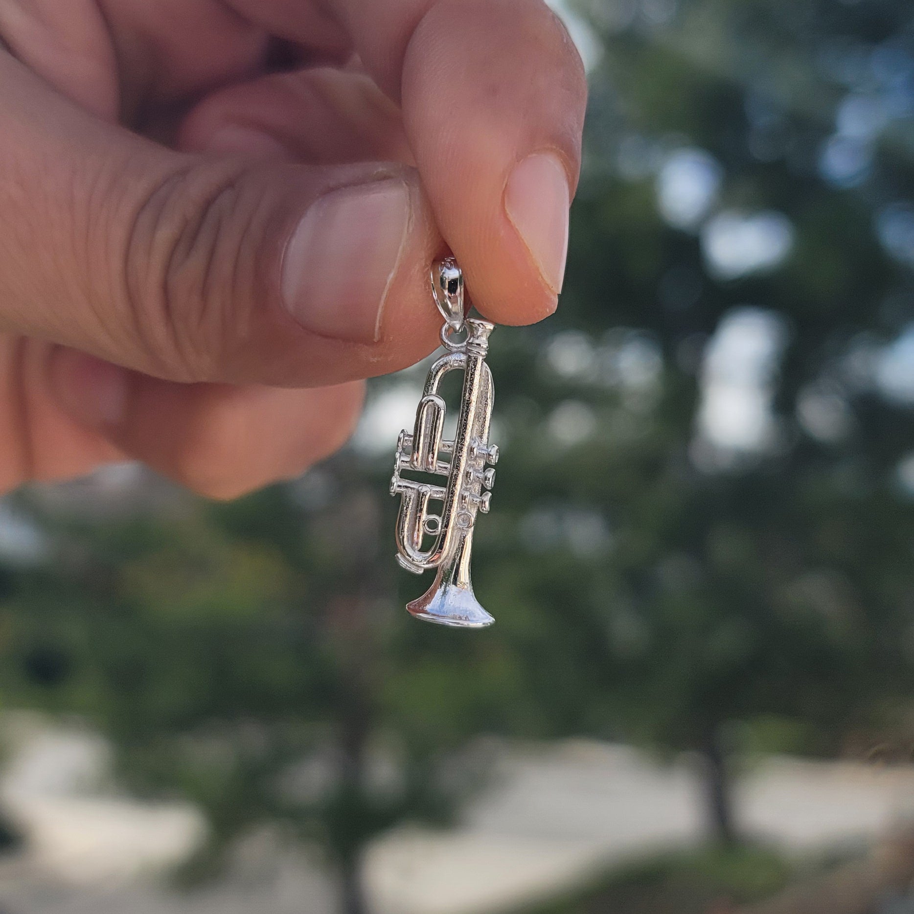 10K, 14K or 18K Gold 3D Trumpet Pendant