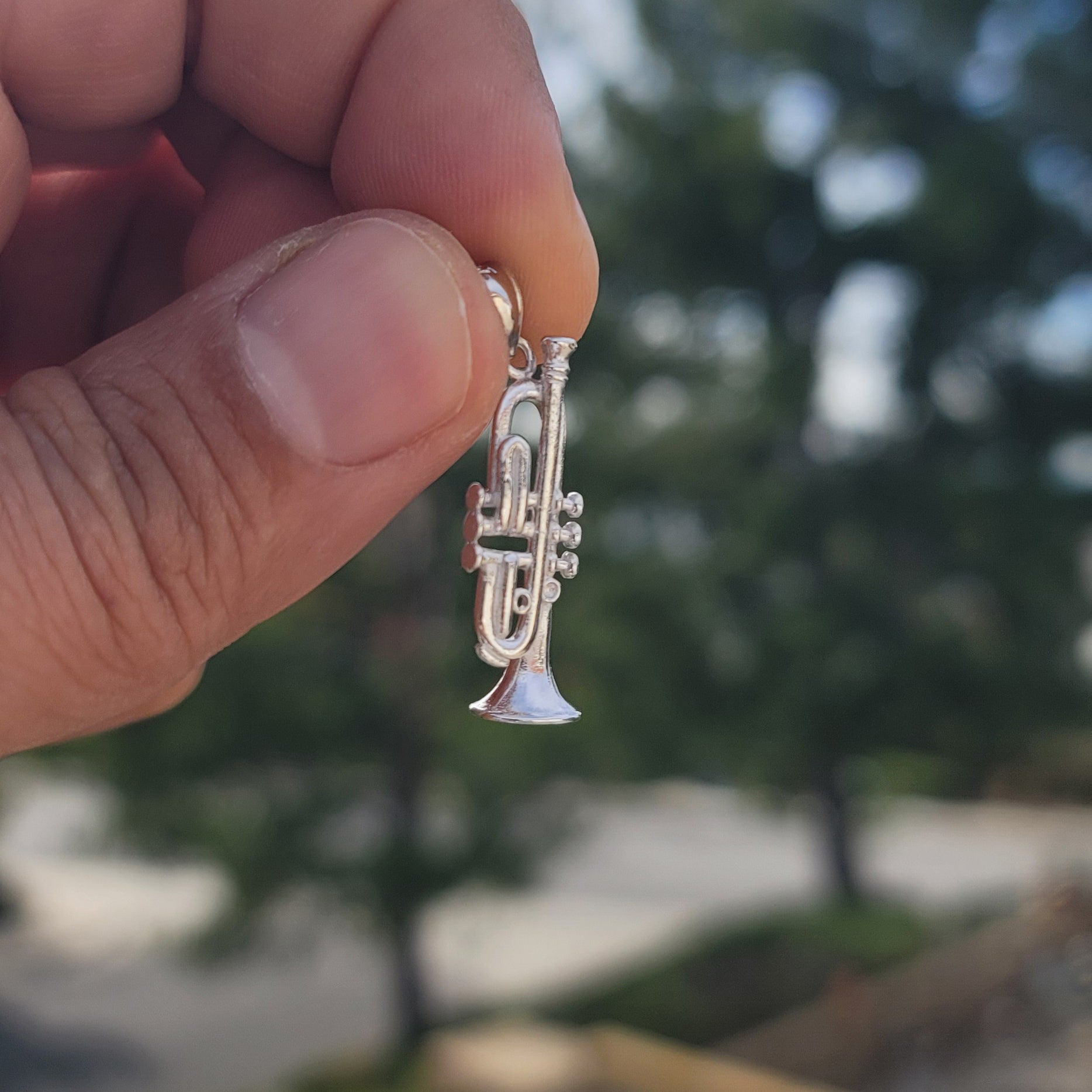 10K, 14K or 18K Gold 3D Trumpet Pendant