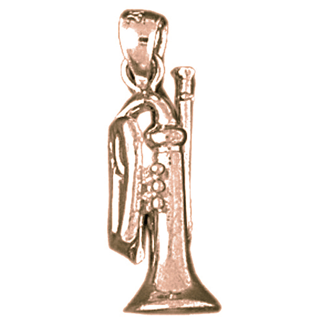 10K, 14K or 18K Gold 3D Trumpet Pendant