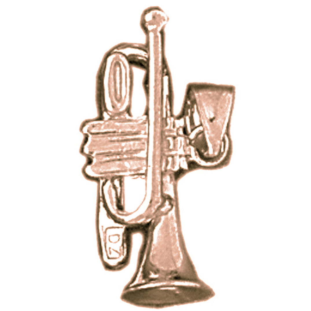 14K or 18K Gold 3D Trumpet Pendant