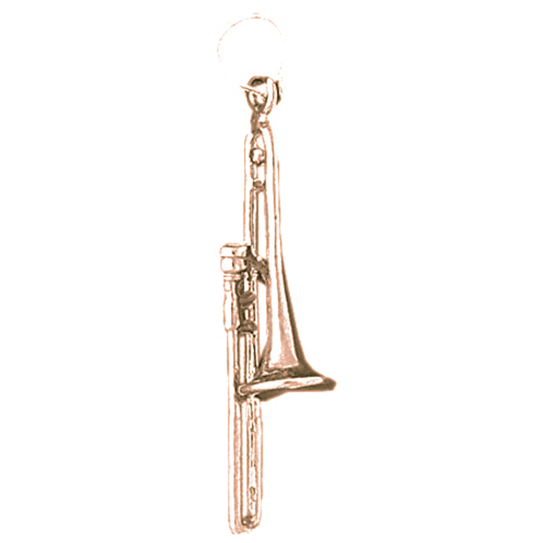 14K or 18K Gold 3D Trombone Pendant