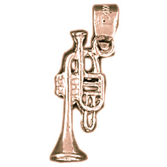 14K or 18K Gold 3D Trumpet Pendant