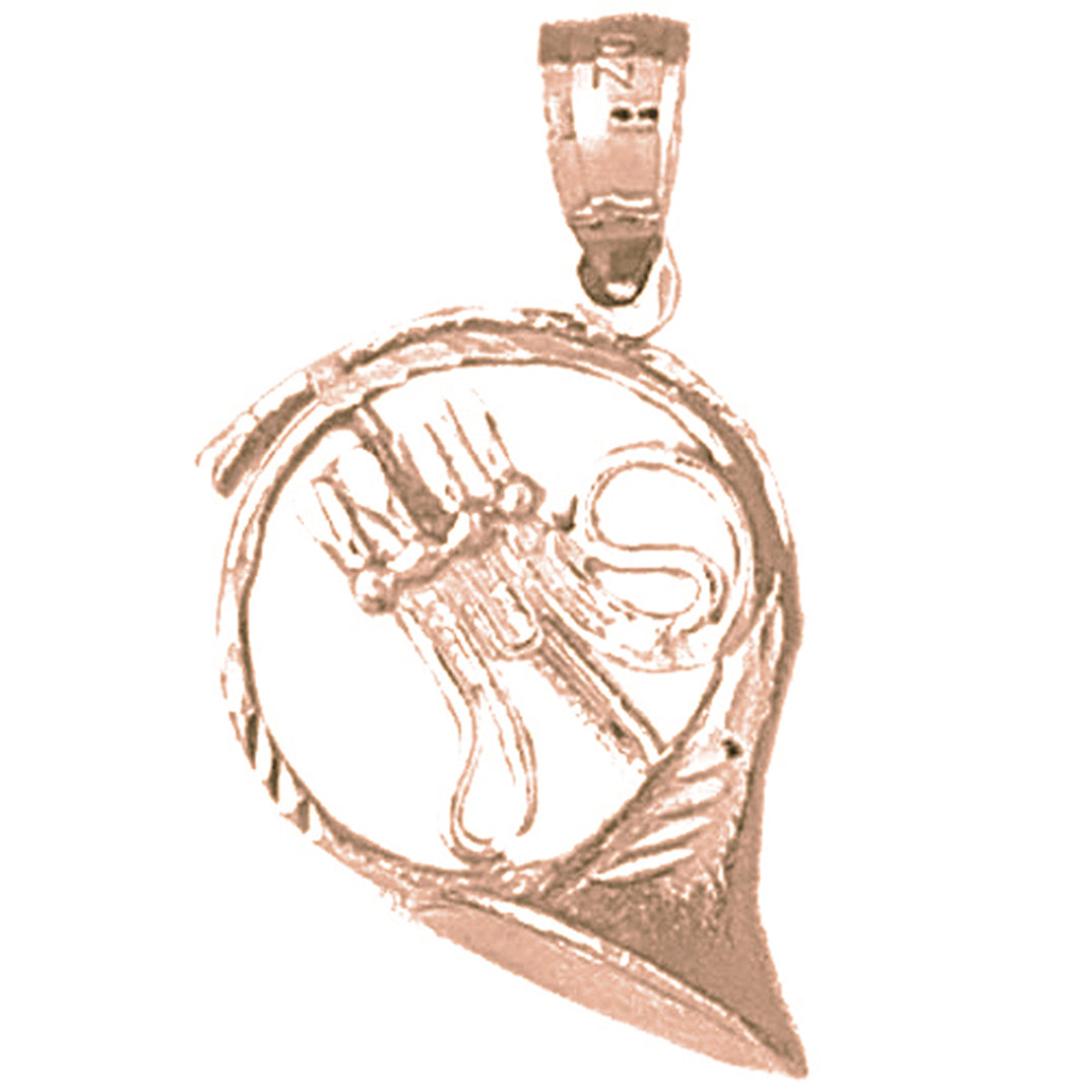 10K, 14K or 18K Gold 3D French Horn Pendant