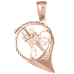 10K, 14K or 18K Gold 3D French Horn Pendant