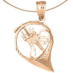 10K, 14K or 18K Gold 3D French Horn Pendant