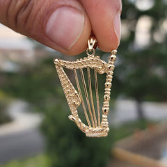 10K, 14K or 18K Gold Harp Pendant