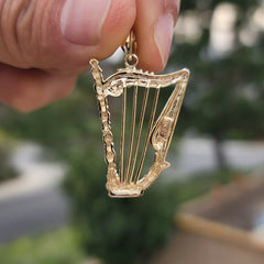 10K, 14K or 18K Gold Harp Pendant