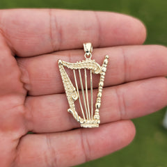 10K, 14K or 18K Gold Harp Pendant