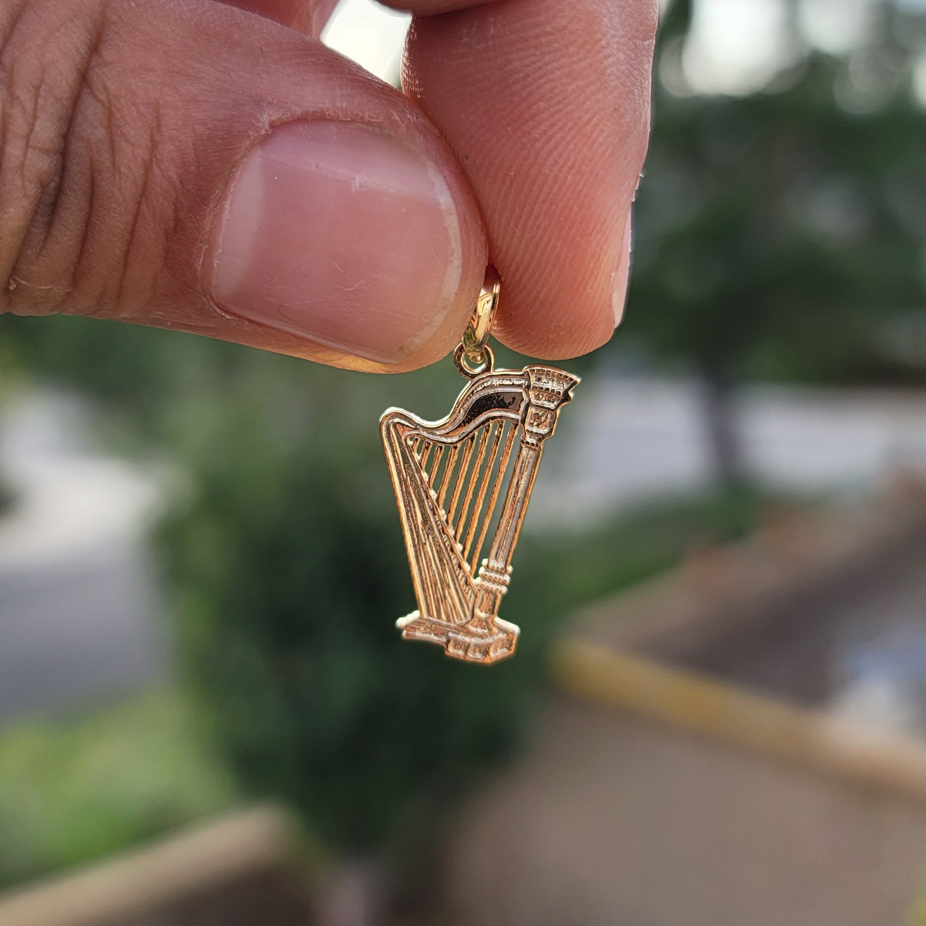 14K or 18K Gold Harp Pendant