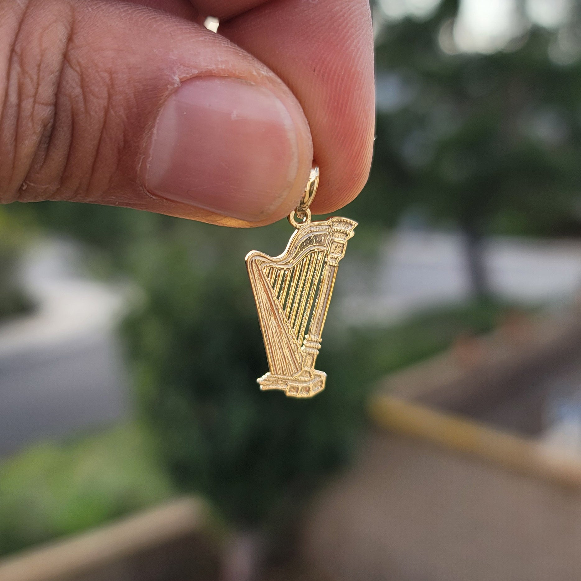 14K or 18K Gold Harp Pendant