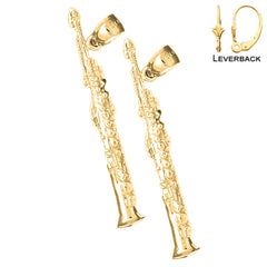 Sterling Silver 44mm Clarinet Earrings (White or Yellow Gold Plated)