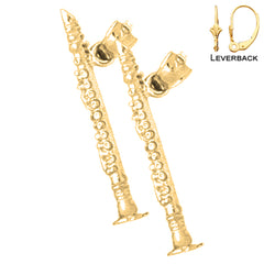 Sterling Silver 24mm 3D Clarinet Earrings (White or Yellow Gold Plated)