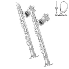 Sterling Silver 24mm 3D Clarinet Earrings (White or Yellow Gold Plated)