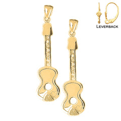 Pendientes de guitarra acústica de plata de ley de 48 mm (chapados en oro blanco o amarillo)