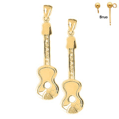 Pendientes de guitarra acústica de plata de ley de 48 mm (chapados en oro blanco o amarillo)
