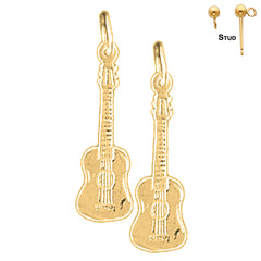 Pendientes de guitarra acústica de plata de ley de 25 mm (chapados en oro blanco o amarillo)