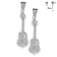 Sterling Silver 31mm Acoustic Guitar Earrings (White or Yellow Gold Plated)