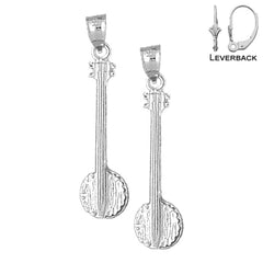 Sterling Silver 37mm Banjo Earrings (White or Yellow Gold Plated)