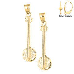 Sterling Silver 37mm Banjo Earrings (White or Yellow Gold Plated)