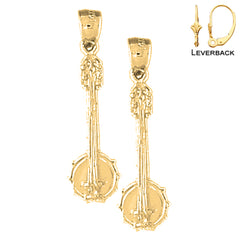 Sterling Silver 33mm Banjo Earrings (White or Yellow Gold Plated)