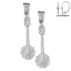 Sterling Silver 33mm Banjo Earrings (White or Yellow Gold Plated)
