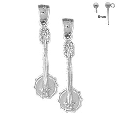Sterling Silver 33mm Banjo Earrings (White or Yellow Gold Plated)