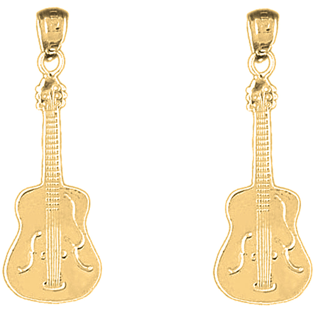 Yellow Gold-plated Silver 33mm Acoustic Guitar Earrings