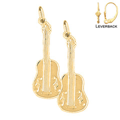 Pendientes de guitarra acústica de plata de ley de 29 mm (chapados en oro blanco o amarillo)