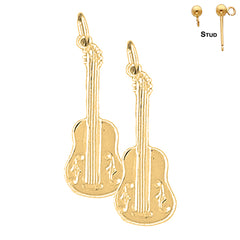 Pendientes de guitarra acústica de plata de ley de 29 mm (chapados en oro blanco o amarillo)