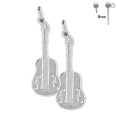 Pendientes de guitarra acústica de plata de ley de 29 mm (chapados en oro blanco o amarillo)