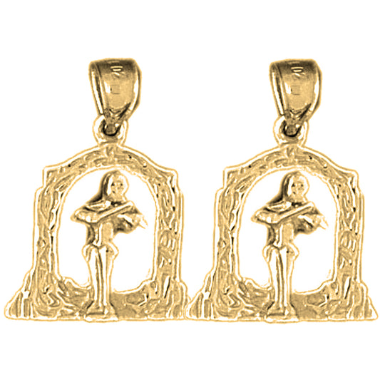 14K or 18K Gold 24mm Angel Playing Violin Earrings