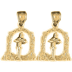 14K or 18K Gold 24mm Angel Playing Violin Earrings