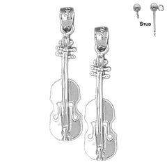Sterling Silver 30mm Violin, Viola Earrings (White or Yellow Gold Plated)
