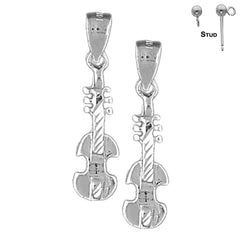 Sterling Silver 27mm Violin, Viola Earrings (White or Yellow Gold Plated)
