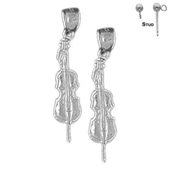 Sterling Silver 30mm Violin, Viola Earrings (White or Yellow Gold Plated)
