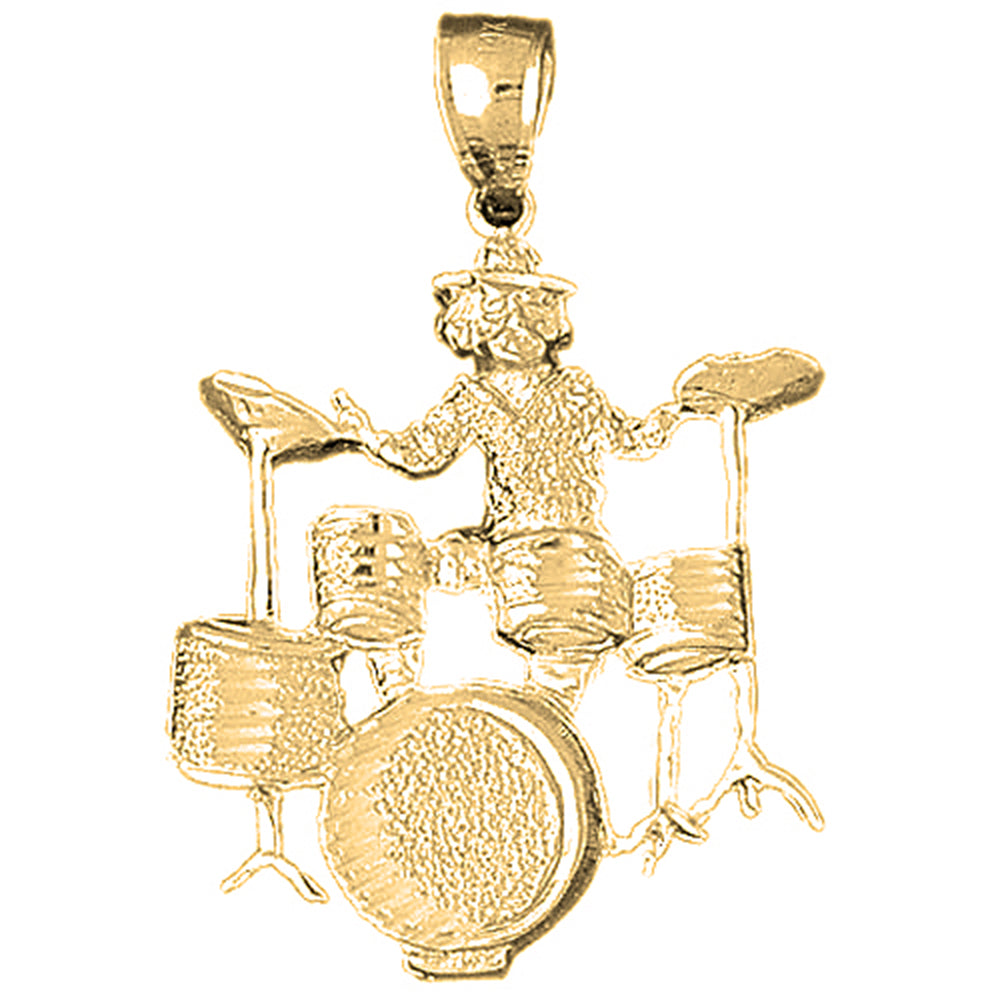 10K, 14K or 18K Gold Drummer And Drum Set Pendant