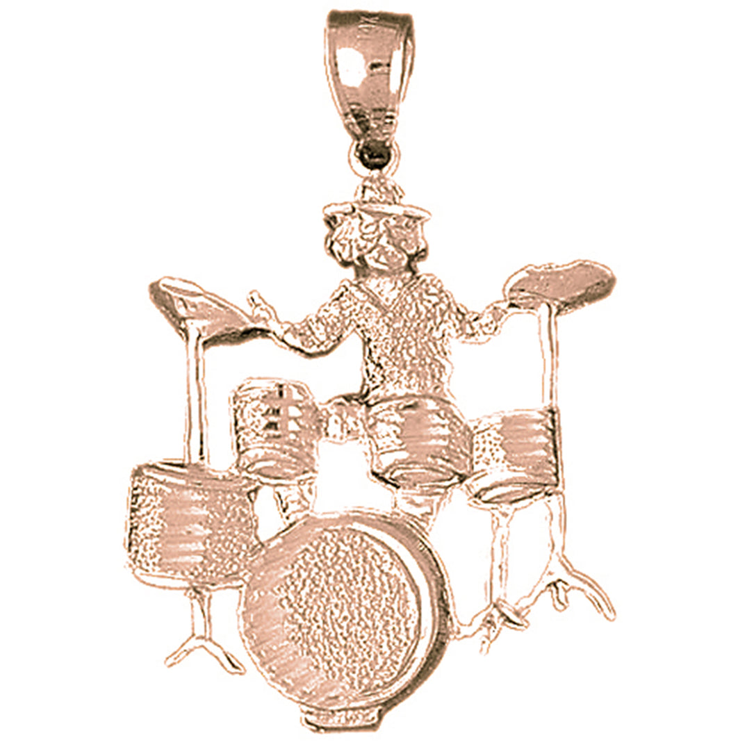 10K, 14K or 18K Gold Drummer And Drum Set Pendant