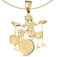 10K, 14K or 18K Gold Drummer And Drum Set Pendant