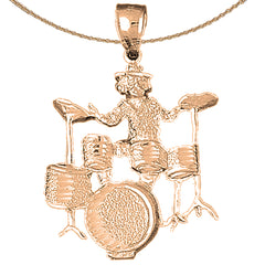 10K, 14K or 18K Gold Drummer And Drum Set Pendant
