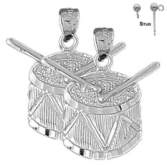 Sterling Silver 23mm Snare Drum Earrings (White or Yellow Gold Plated)