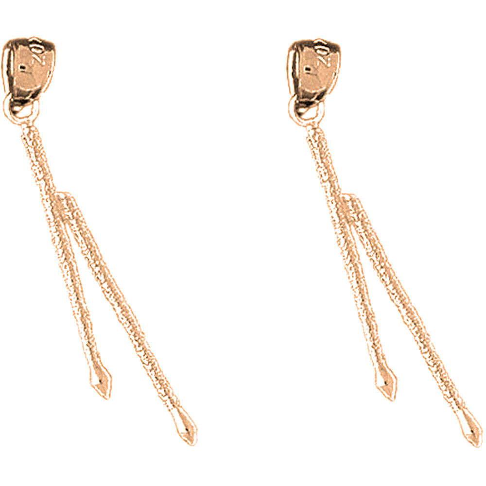 14K or 18K Gold 31mm 3D Drum Sticks Earrings