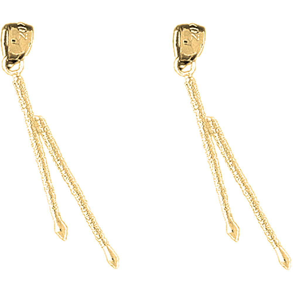 14K or 18K Gold 31mm 3D Drum Sticks Earrings