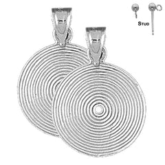 Sterling Silver 22mm Record Earrings (White or Yellow Gold Plated)