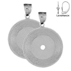 Sterling Silver 33mm Record Earrings (White or Yellow Gold Plated)