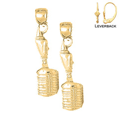 Sterling Silver 32mm Microphone Earrings (White or Yellow Gold Plated)