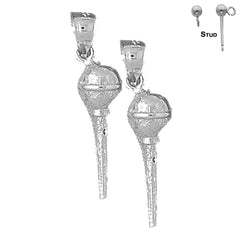 Sterling Silver 26mm 3D Microphone Earrings (White or Yellow Gold Plated)