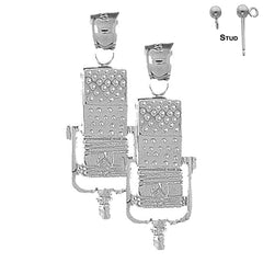 Sterling Silver 32mm Microphone Earrings (White or Yellow Gold Plated)
