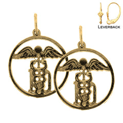 14 K oder 18 K Gold 21 mm MD Caduceus Ohrringe