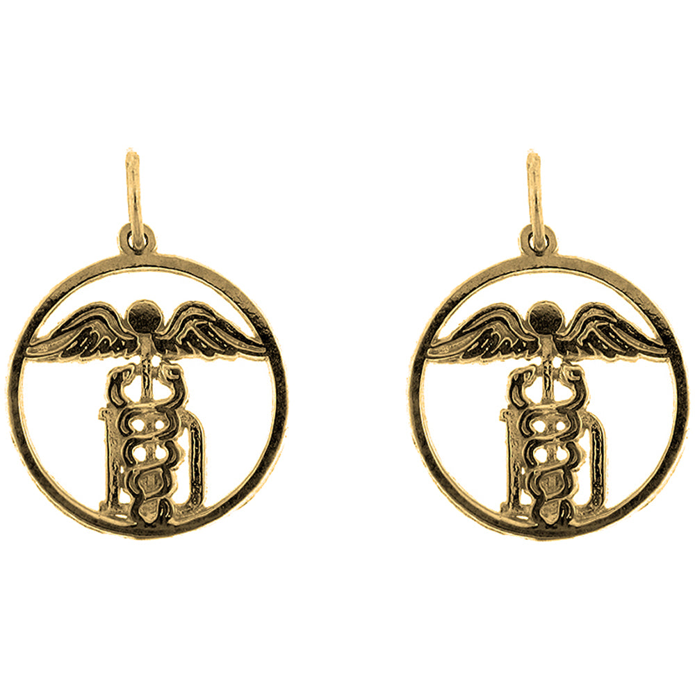14K or 18K Gold 21mm M.D. Caduceus Earrings