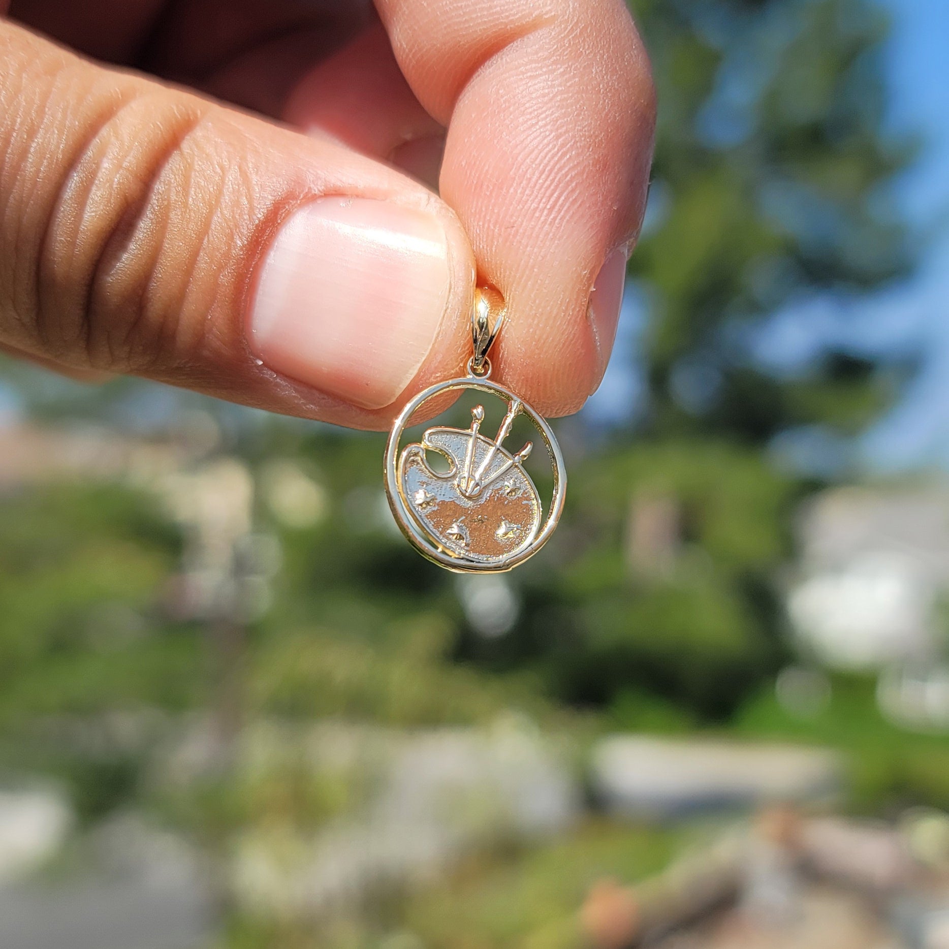 14K or 18K Gold Painters Pallet Pendant